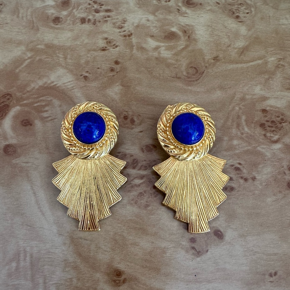 Elegant Gold and Blue Statement Earrings